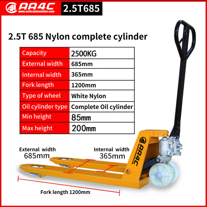 2.5T 685MM Nylon Wheel Complete Cylinder Hand Hydraulic Pallet Truck Hand Hydraulic Stacker
